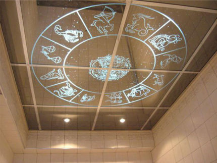 Зеркальный потолок с рисунком